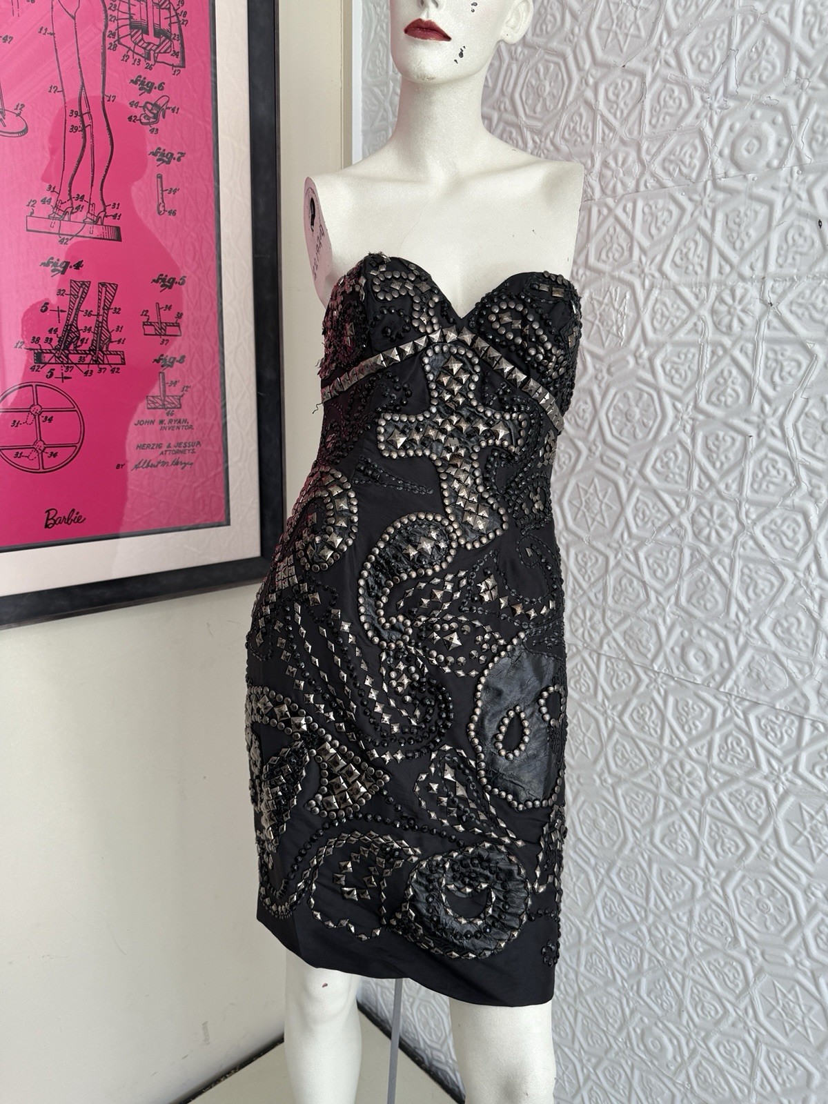 vintage 1980s/90s strapless studded mini dress Tony Bowls Rocker Goth medium