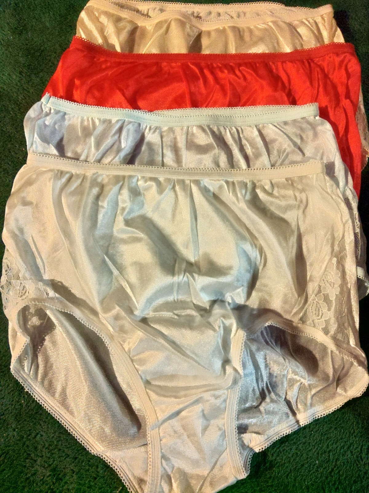 Lot Of 4 – 100% Nylon Brief Panties With Lace Silky Soft Size 7