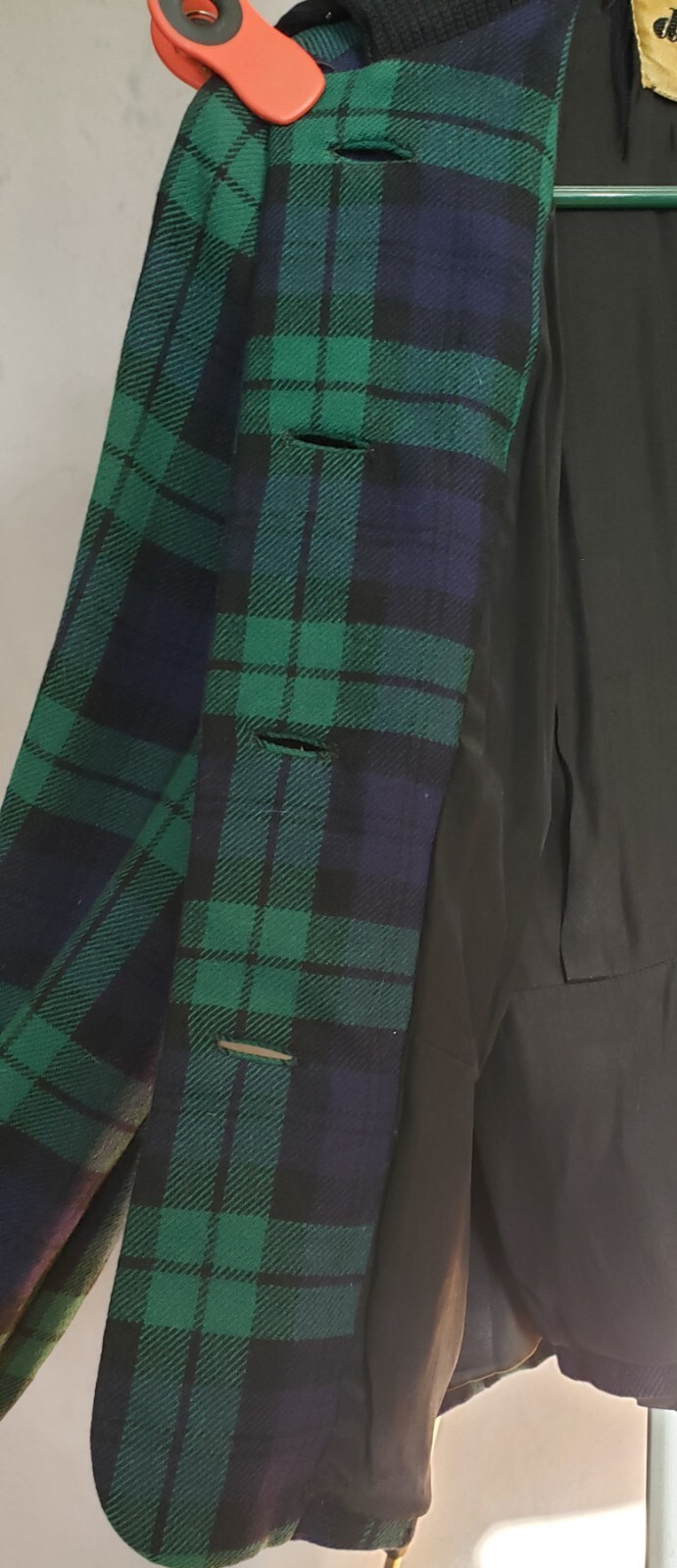 VTG EARLY 50s Deréta London GREEN AND NAVY WOOL PLAID JACKET