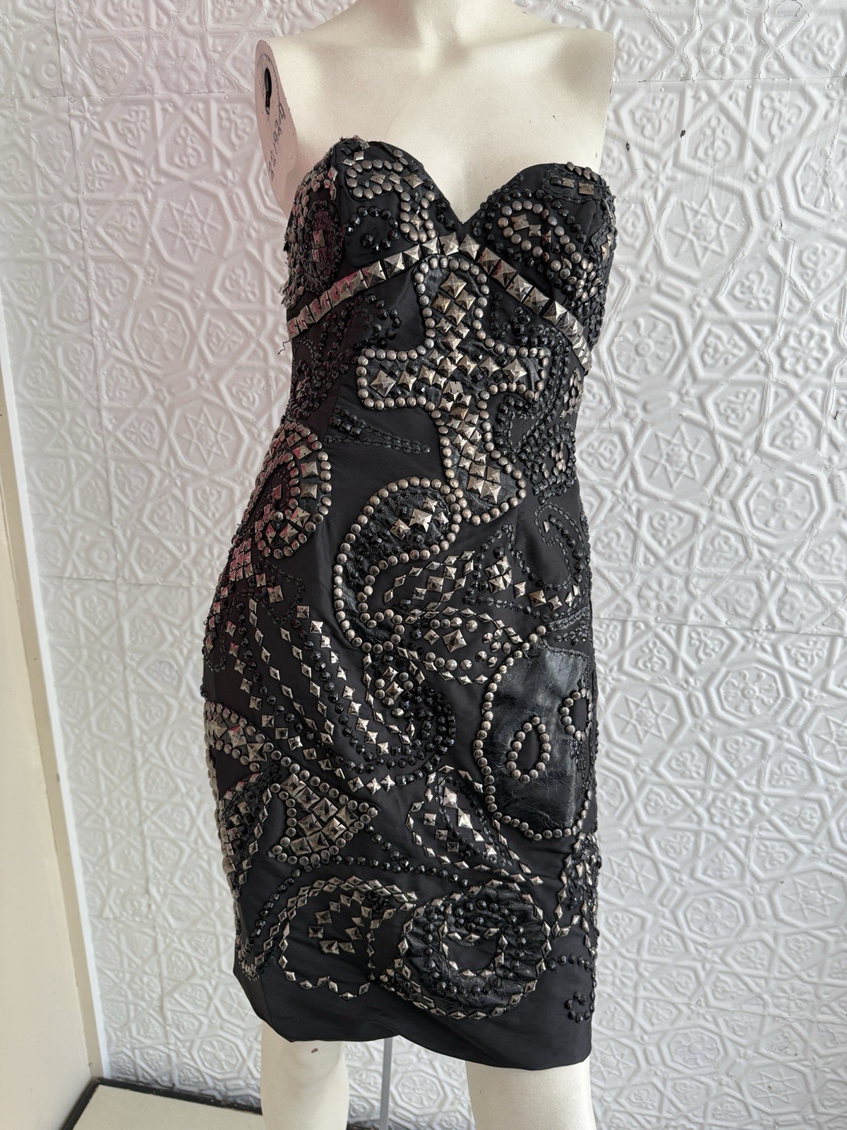 vintage 1980s/90s strapless studded mini dress Tony Bowls Rocker Goth medium