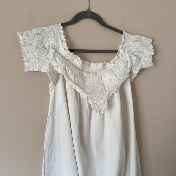 Edwardian cotton nightgown XXS mini dress eyelet antique vintage