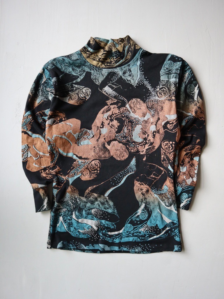 Vintage Studibaker Hawk Cherub Printed Turtleneck Top Size S Made in Australia