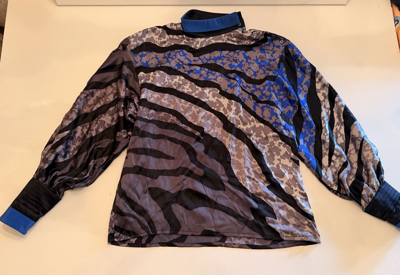 Vintage ESCADA By SRB Silk Blouse Size 42 Made In Western Germany Blue Zebra