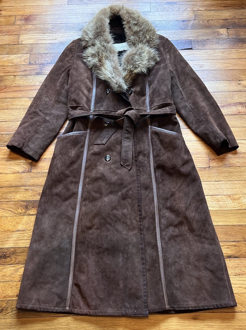 Vintage Lord & Taylor Union Made Faux Fur Coat With Fur Trim And Tie