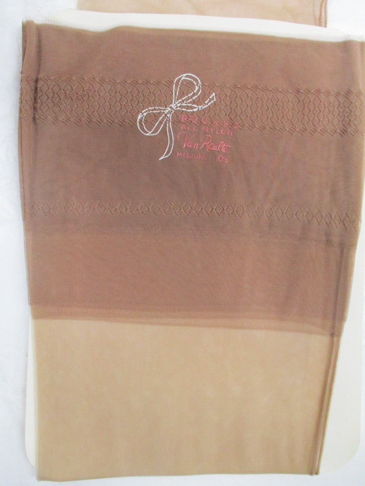 1PR VINTAGE VAN RAALTE SEAMED FULL FASHION NYLON STOCKINGS 10 1/2 MED BEIGE