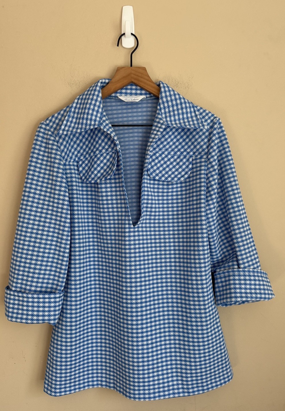 Vintage Tunic Top 1960s 1970s Sears Knit Womens Size Large Collared Mod Hippie