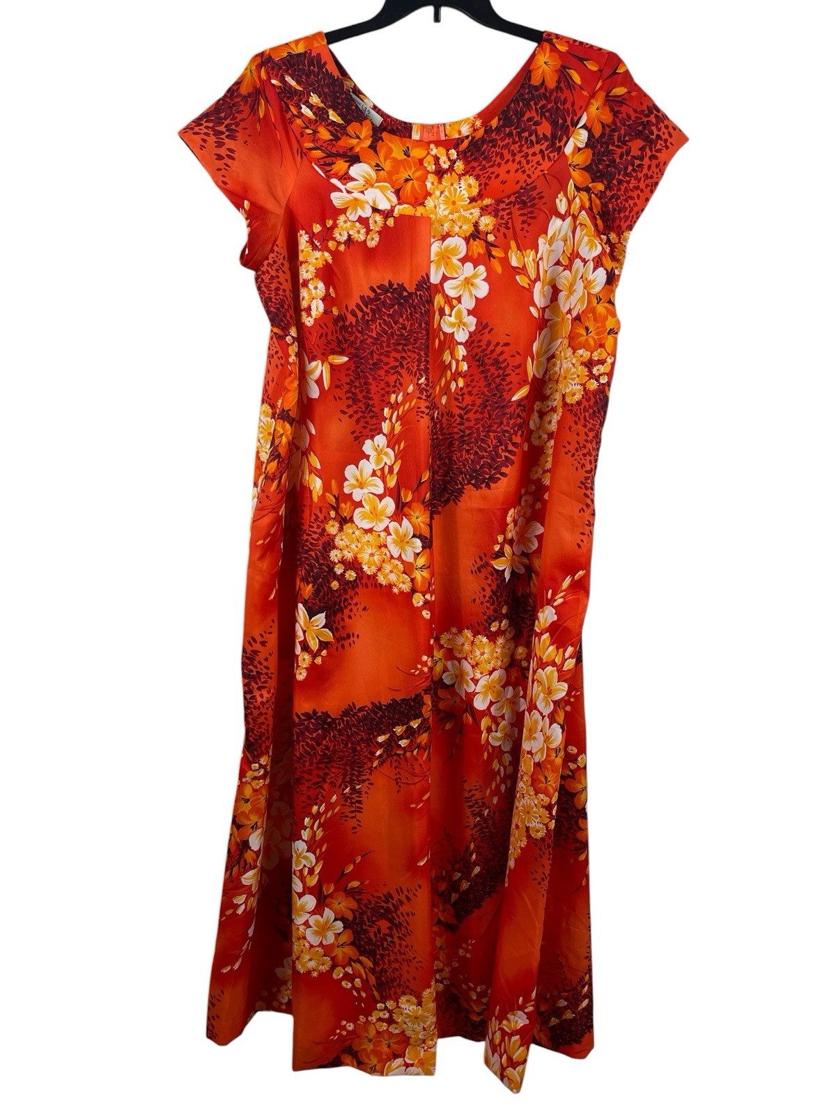 Vintage 70s Hukilau Fashions Hawaiian Muumuu Dress Orange Tropical Floral 20