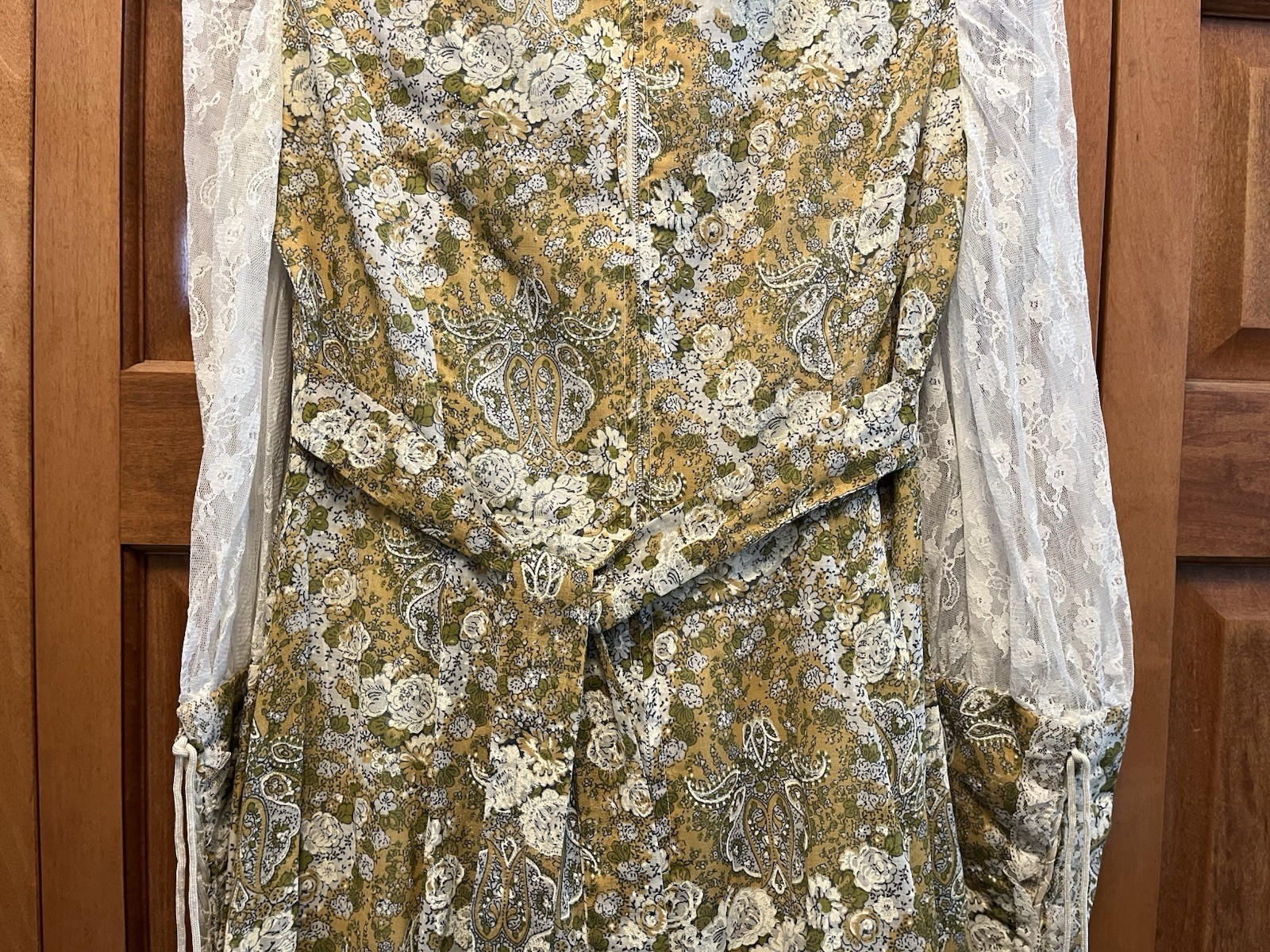 Vintage Floral Green Tan Floral Lace No Tags Prairie Maxi Dress