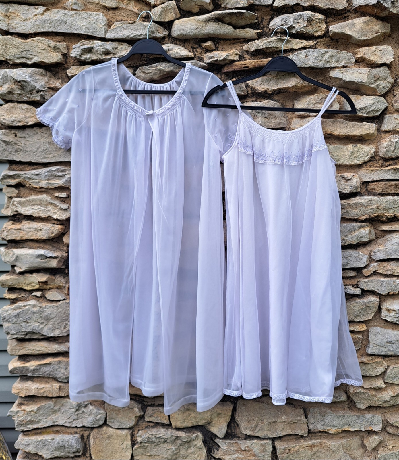 Vtg Lorraine Chiffon Peignoir Set S 60s Purple Babydoll Robe Lingerie *FLAWS*