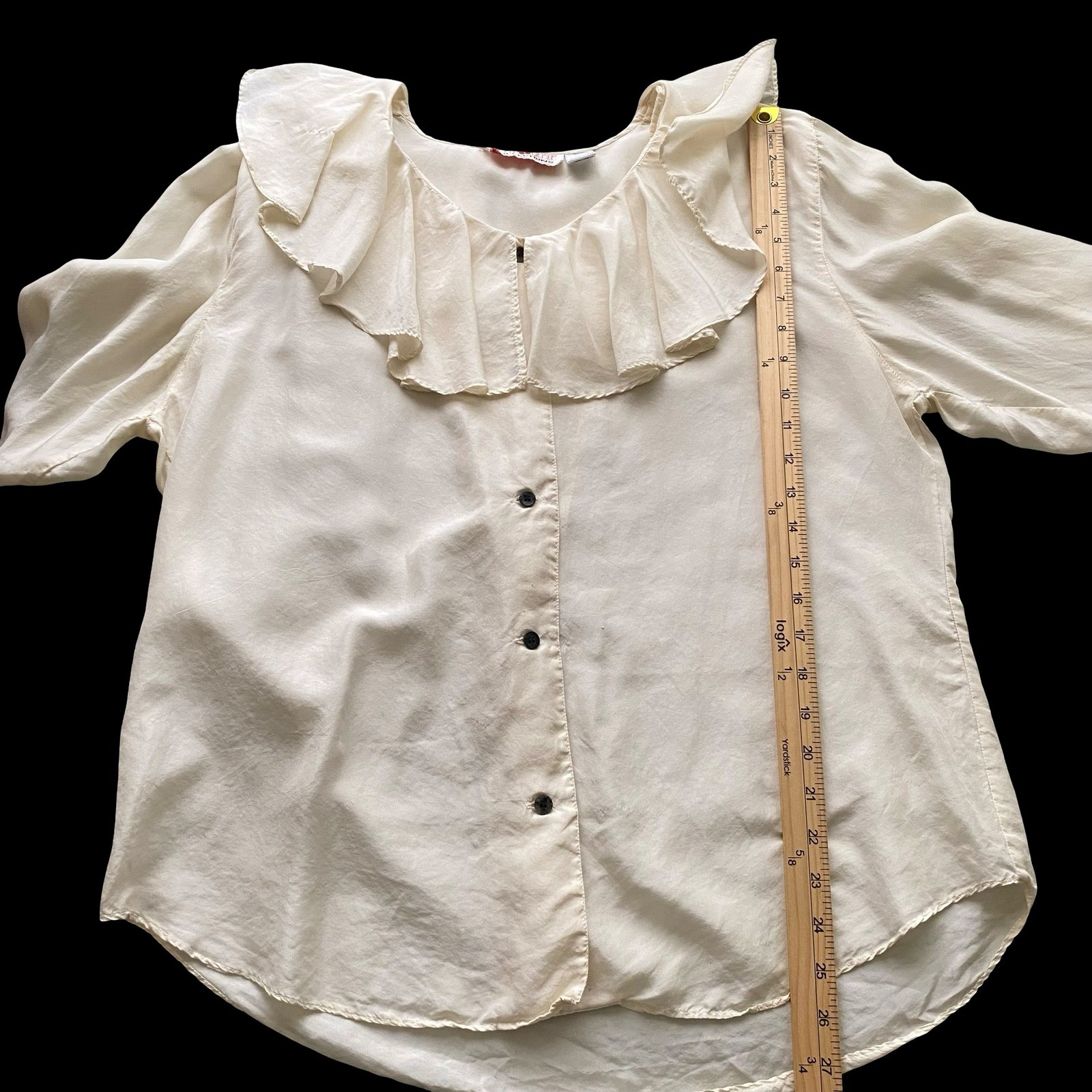 Vintage Stut Collections Silk Ruffle Blouse Cream Button Up Romantic Top Women L