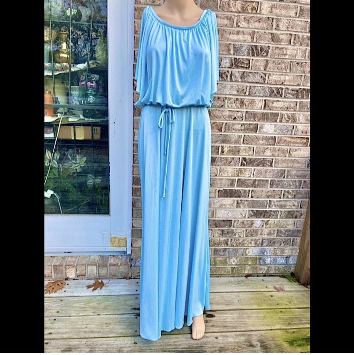 Vintage 70s Blue Fairycore Cottagecore Grecian Flowy Maxi Dress