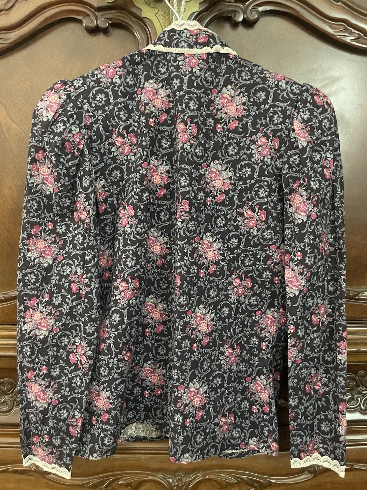 Gunne Sport Jessica McClintock Vintage Blouse Size 3 XS Cotton Shoulder Pads