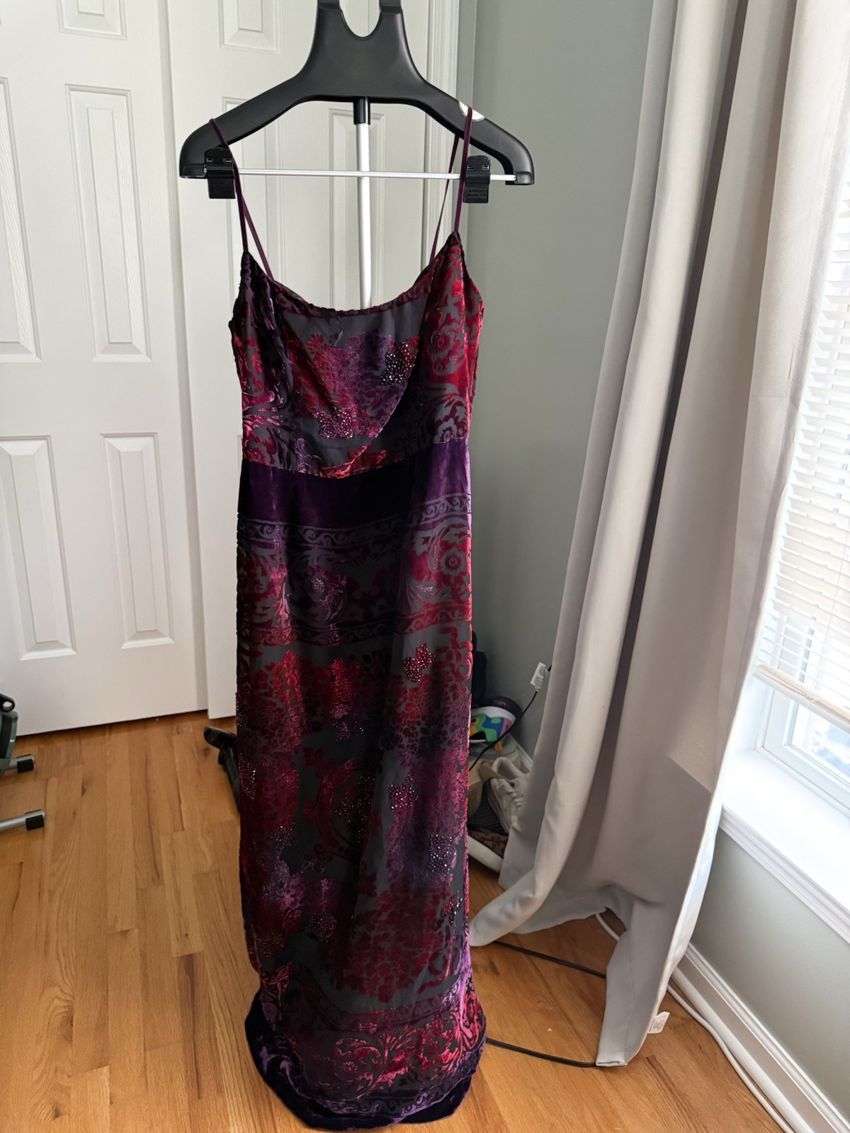 Vintage Adrianna Papell Evening Silk Blend Velvet Beaded Gown Size 12 Y2K 90s
