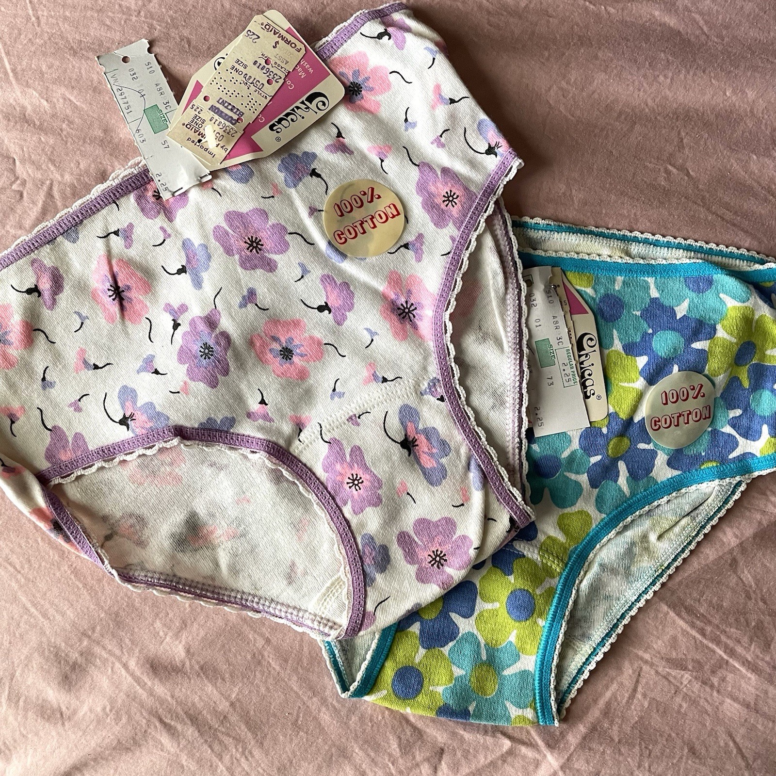 2pair Vintage Cotton Bikini Panties Sz S 1970s Floral Lingerie Underwear Undies