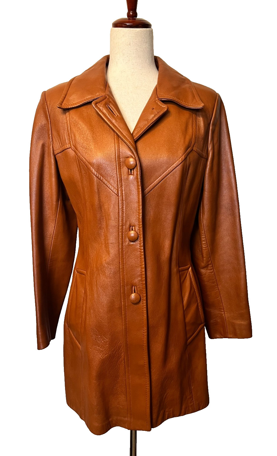 Vtg 70’s WILSONS Leather Jacket Womens 14 Cognac Brown Car Coat Quiet Luxury EUC