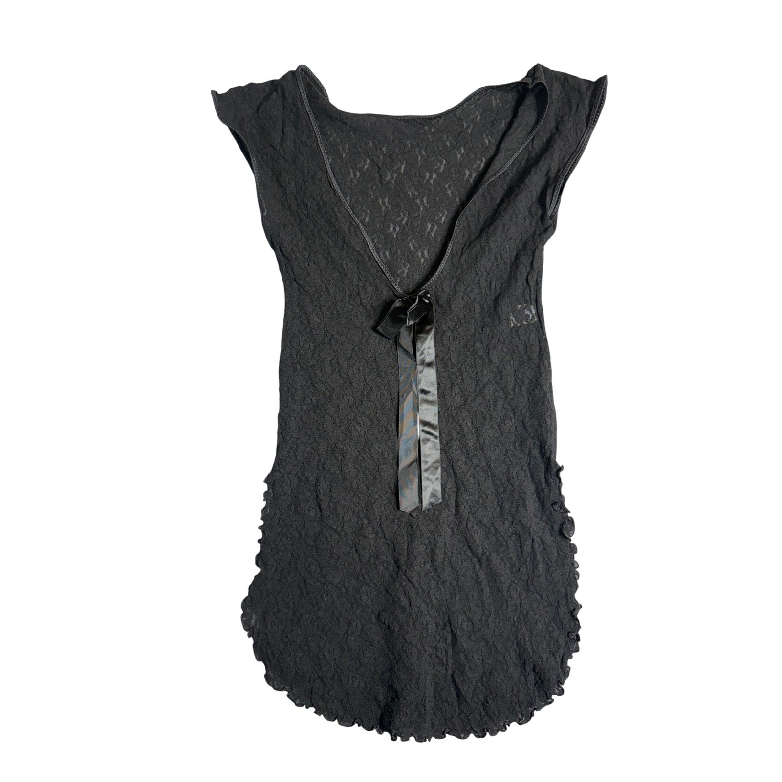 Vintage Black Lace Sheer Tunic Top mini dress Satin Bow Small reversible womens