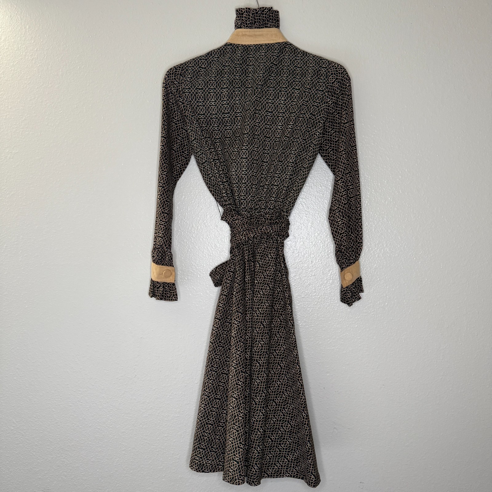 Vintage Shirtdress 70s Lillie Rubin Suede Trimmed Printed Belted High Collar SM