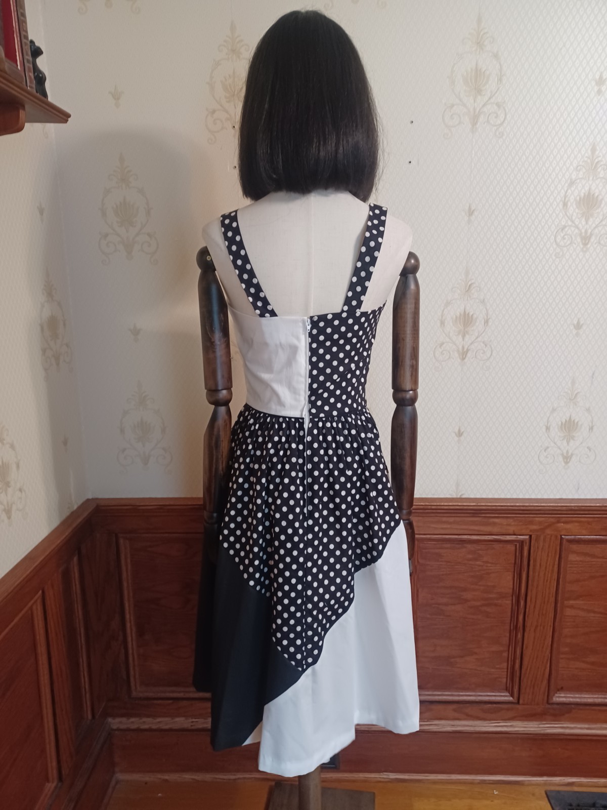 Vintage 1960s/1970s Toni Todd Union-Made Mod Pin-up Black +White Polkadot Dress