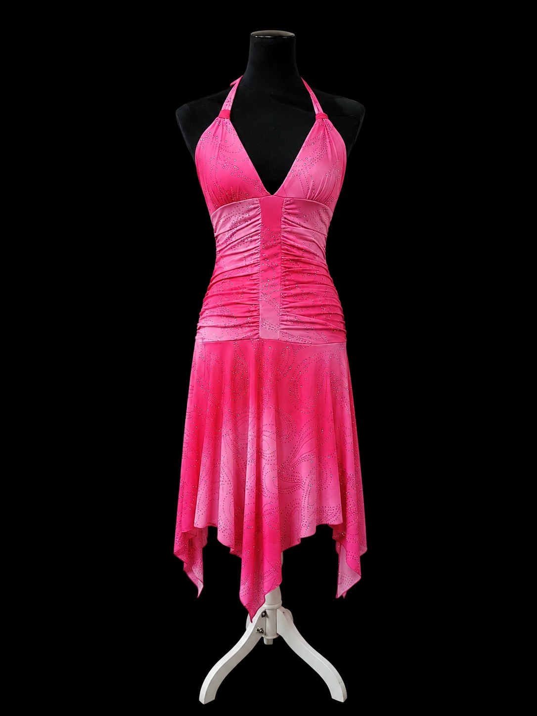 Y2K Taboo Pink Ombre Glitter Dress Asymmetrical Hem Halter Midi VTG 2000s Medium