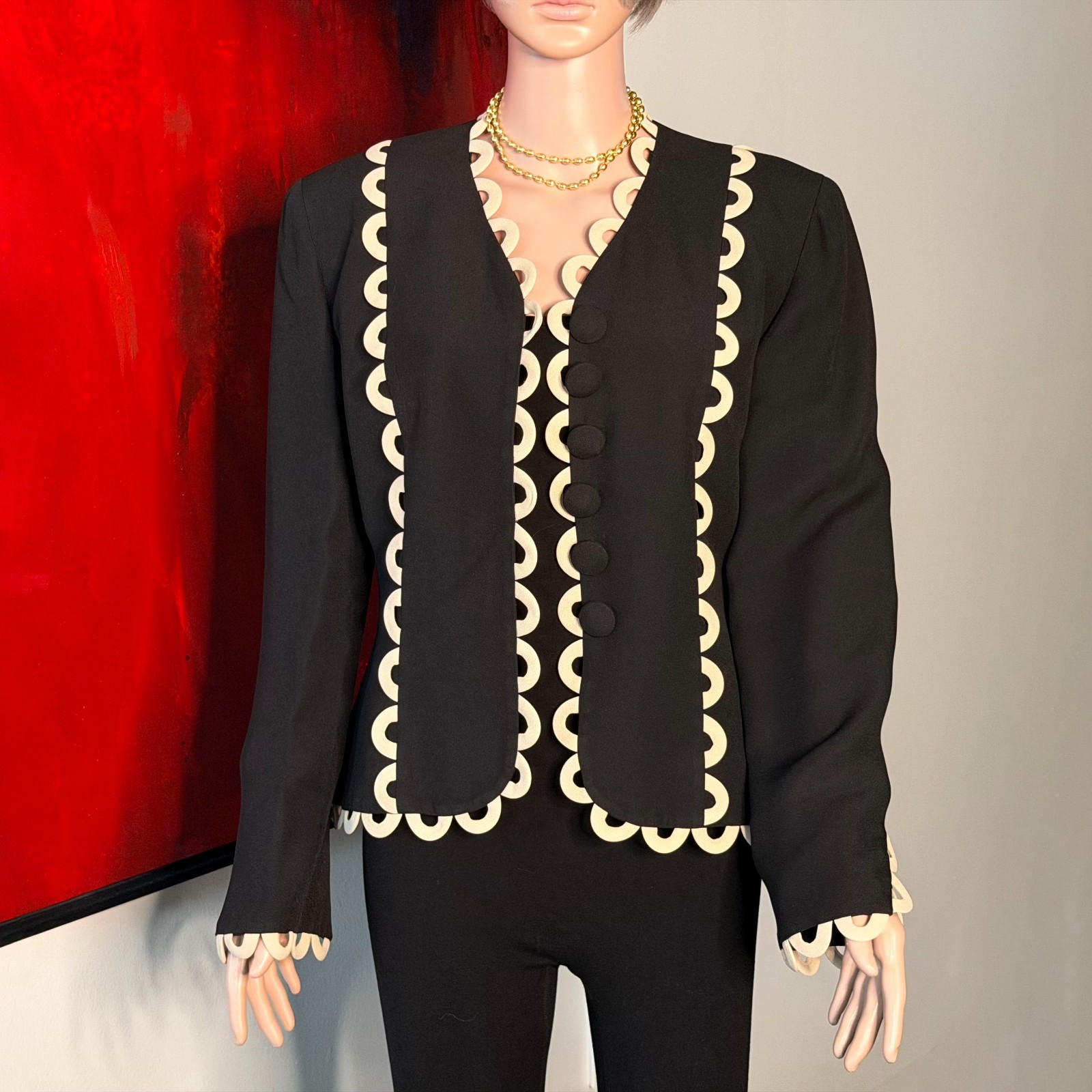 MOSCHINO Cheap and Chic black scallop six-button blazer size 44 from F/W 1992/93