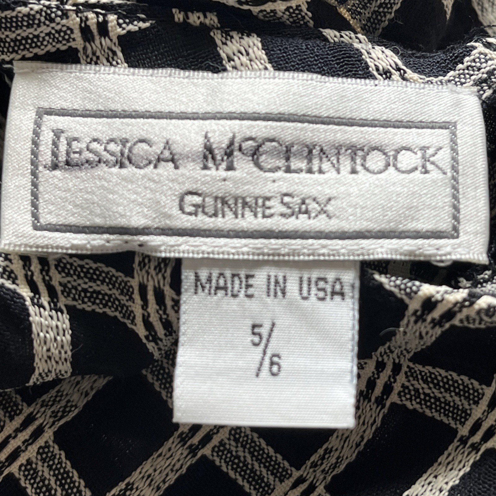 Vintage 90s Jessica McClintock Gunne Sax Geometric Maxi Slip Dress Black Sz 5/6