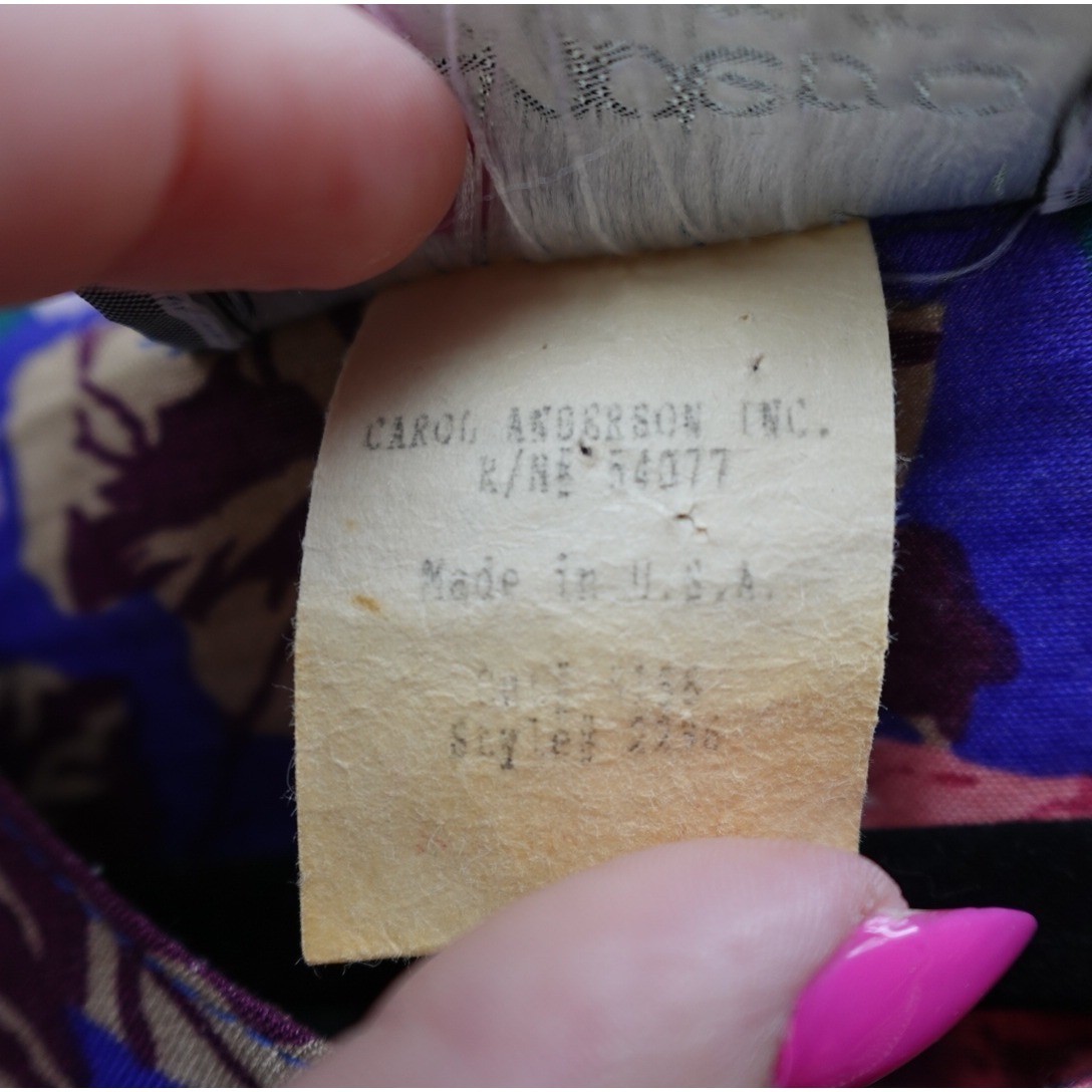 Carol Anderson Vintage Purple Floral Midi Dress Button Front Pockets 80s USA