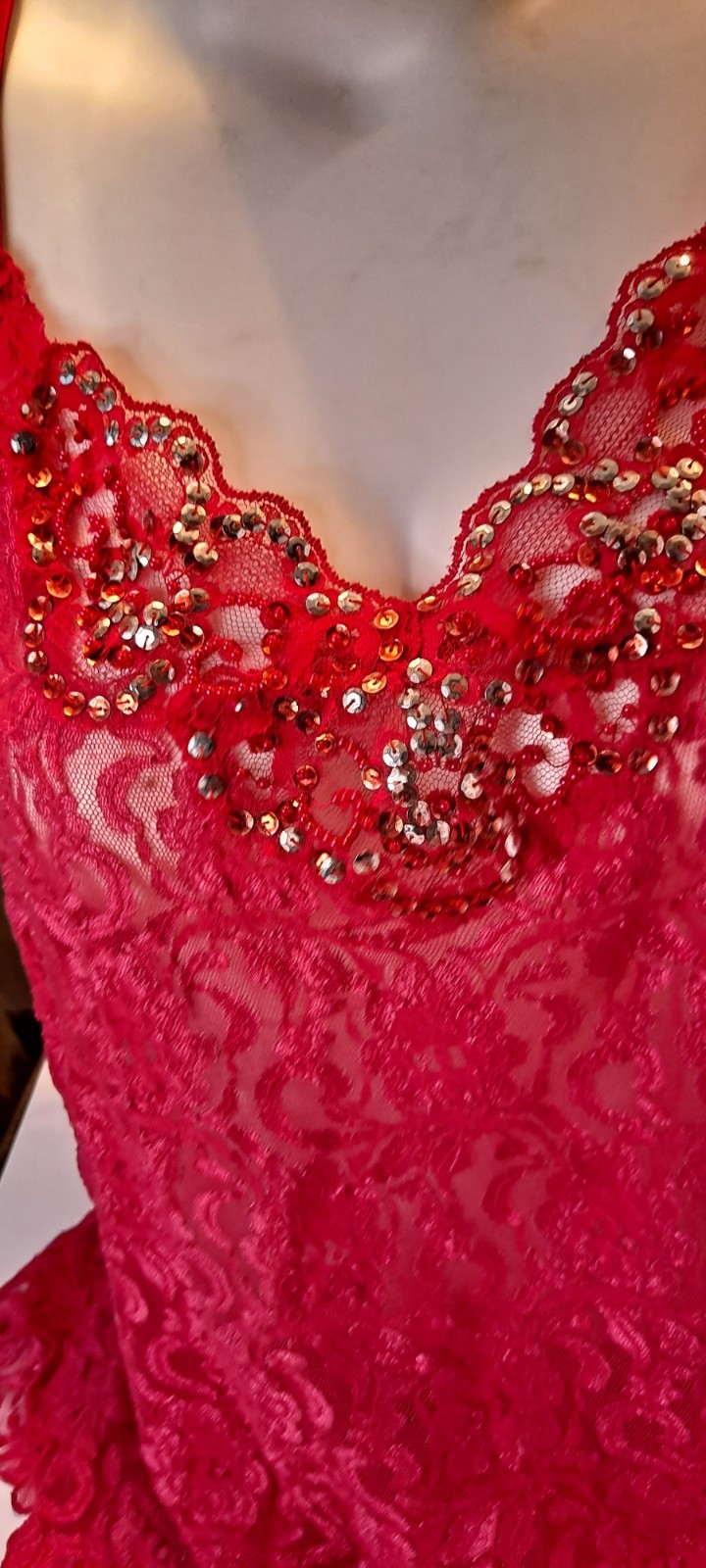 Vtg 90s Lacey Nylon Spaghetti Strap Sequined Sexy XL Top Or Nightie