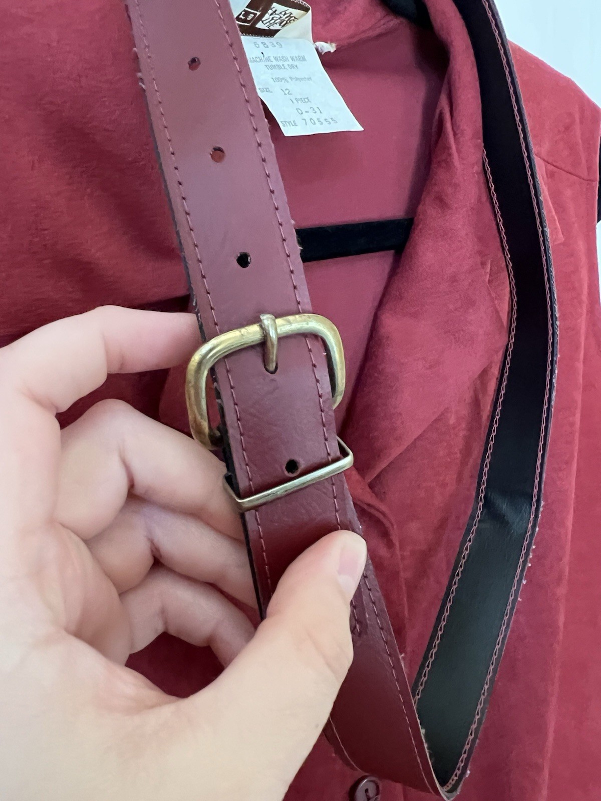 Sears Vintage Suede Like Red Dress with Belt and Buttons