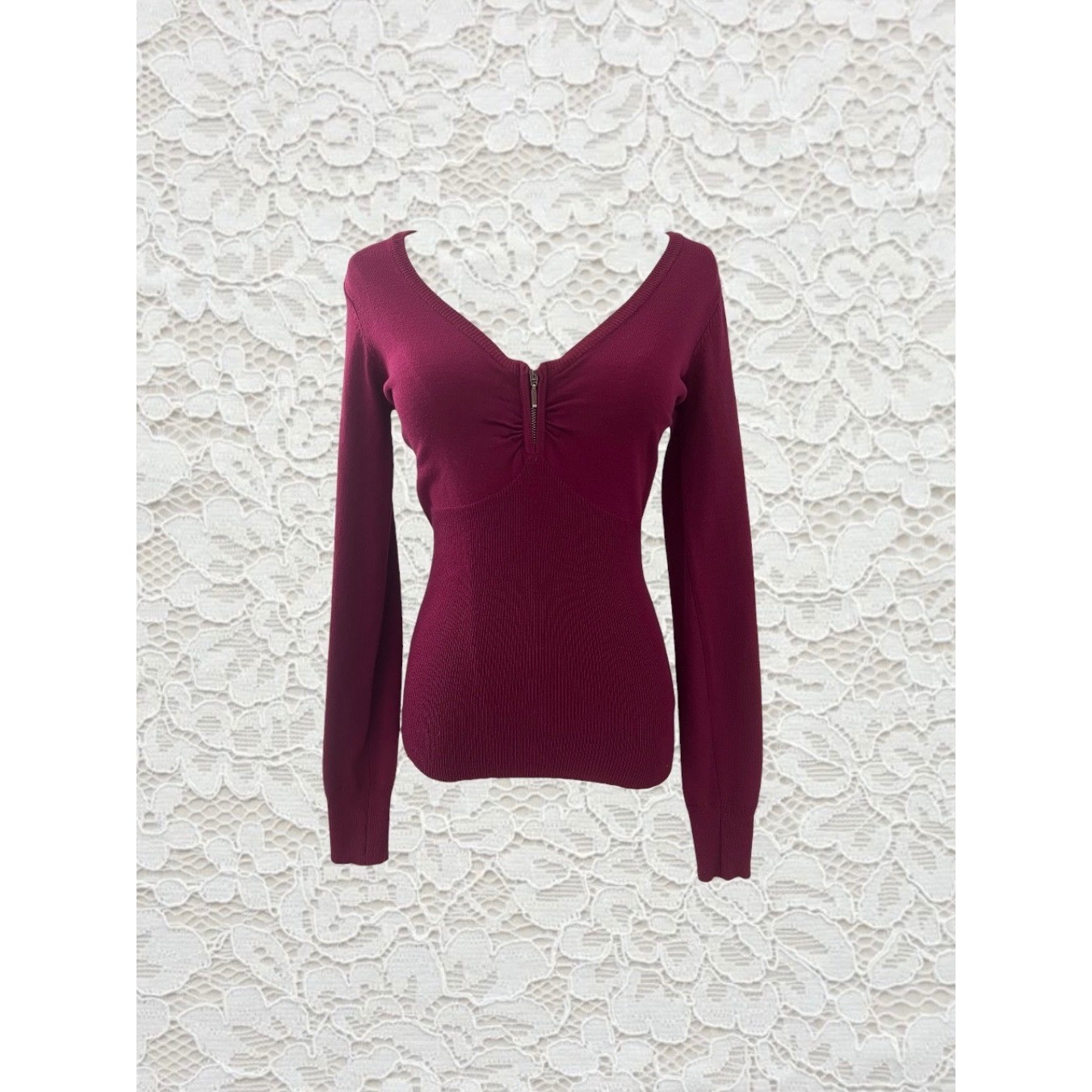 vintage energie magenta fitted long sleeve sweater top