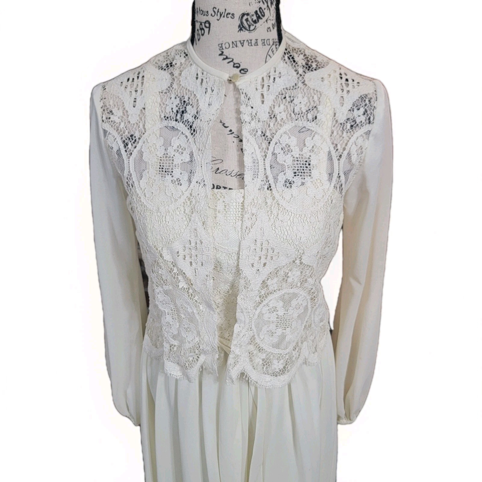 Vtg 2pc Crochet Lace Women’s XS Montgomery Ward Cream Dress Special Occasion