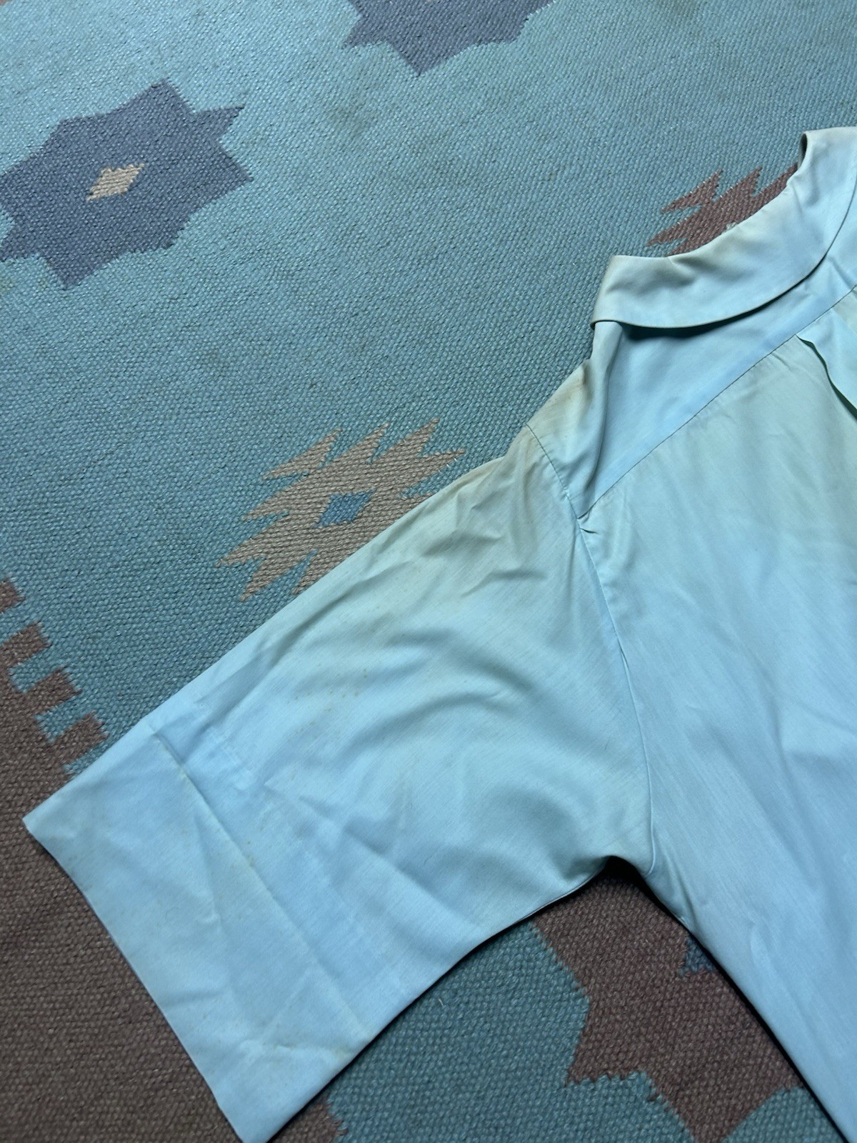 Vintage 60s short sleeve button shirt loop collar women’s blouse poly cotton 42