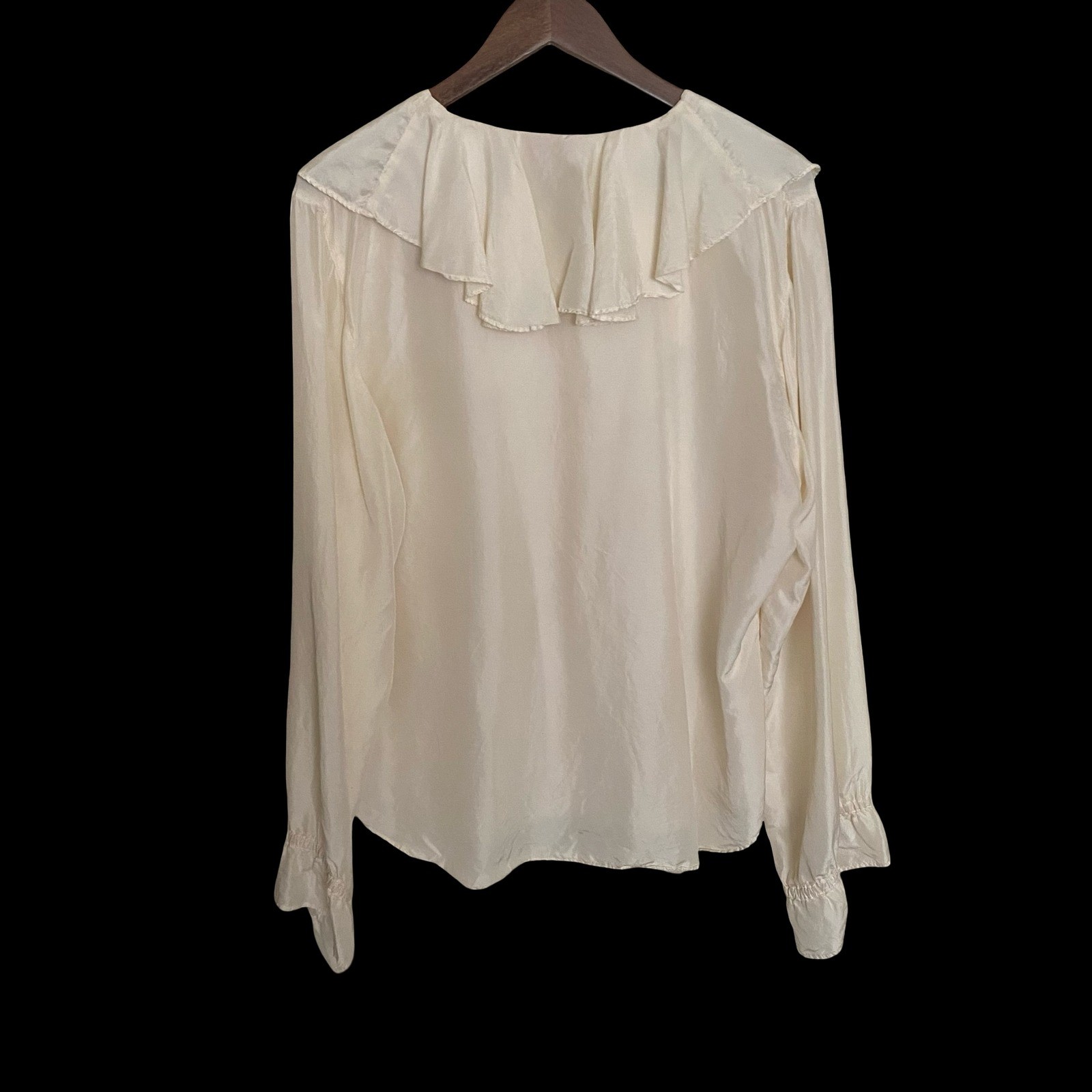 Vintage Stut Collections Silk Ruffle Blouse Cream Button Up Romantic Top Women L