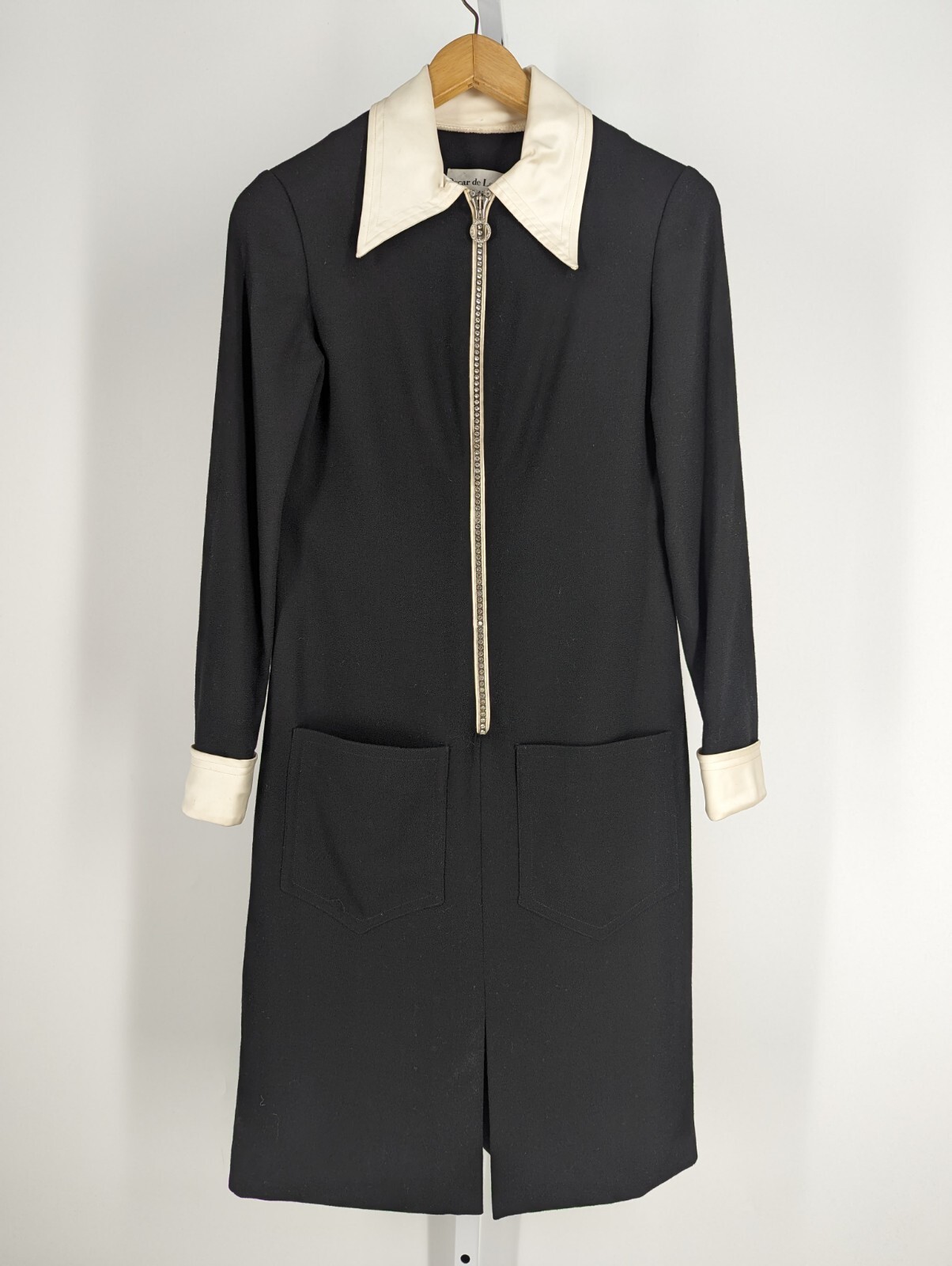 Oscar De La Renta Vtg 60s Diamond Zipper Black White Museum Dress 8 USA Union