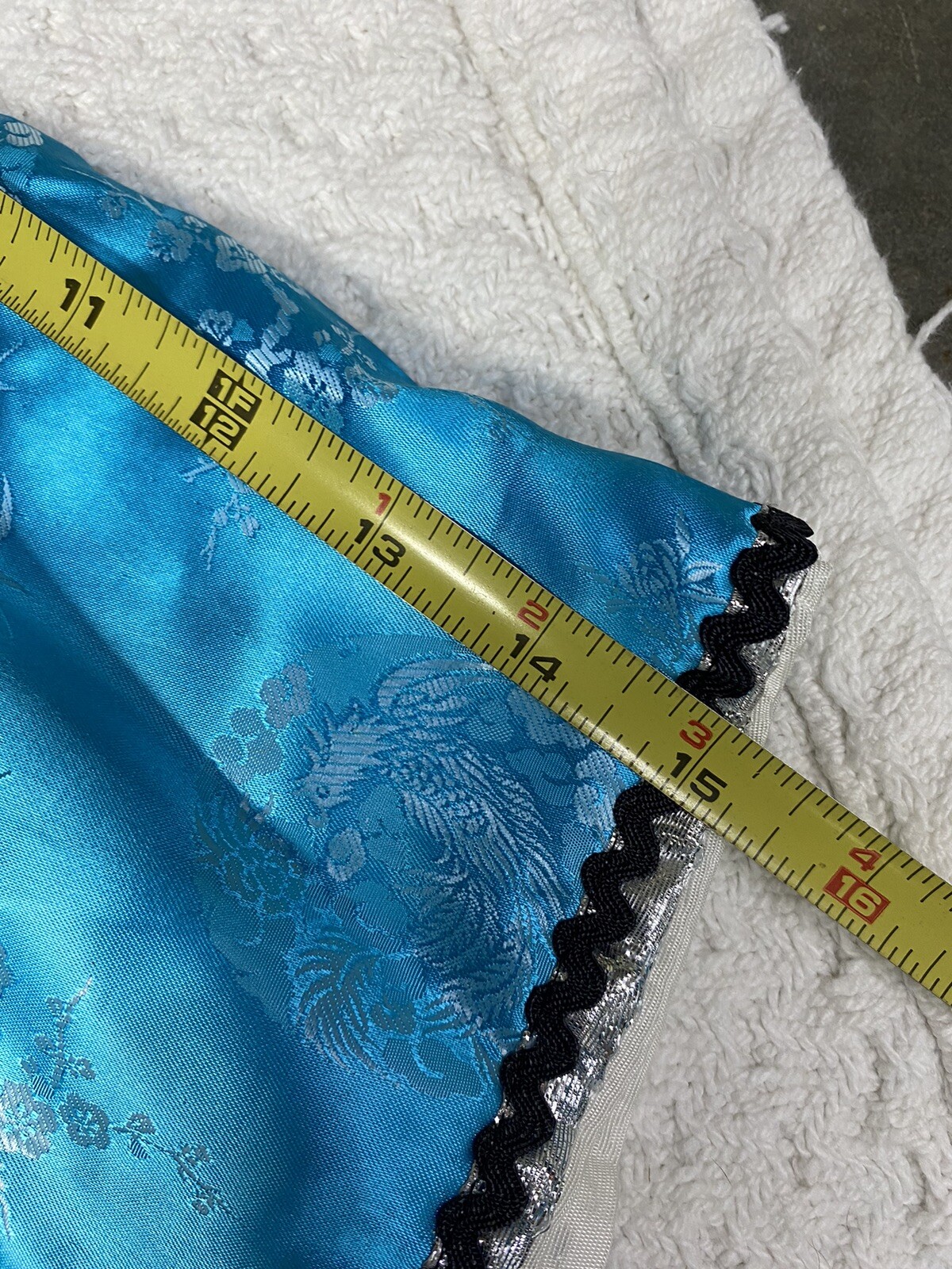 Vintage Asian Silk Blue Silver Embellished Kimono Robe Imperfect Handmade