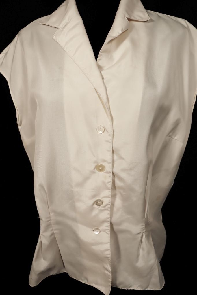 Vintage 1960’s French Beige Nylon Blouse Size Large Very Good Condition