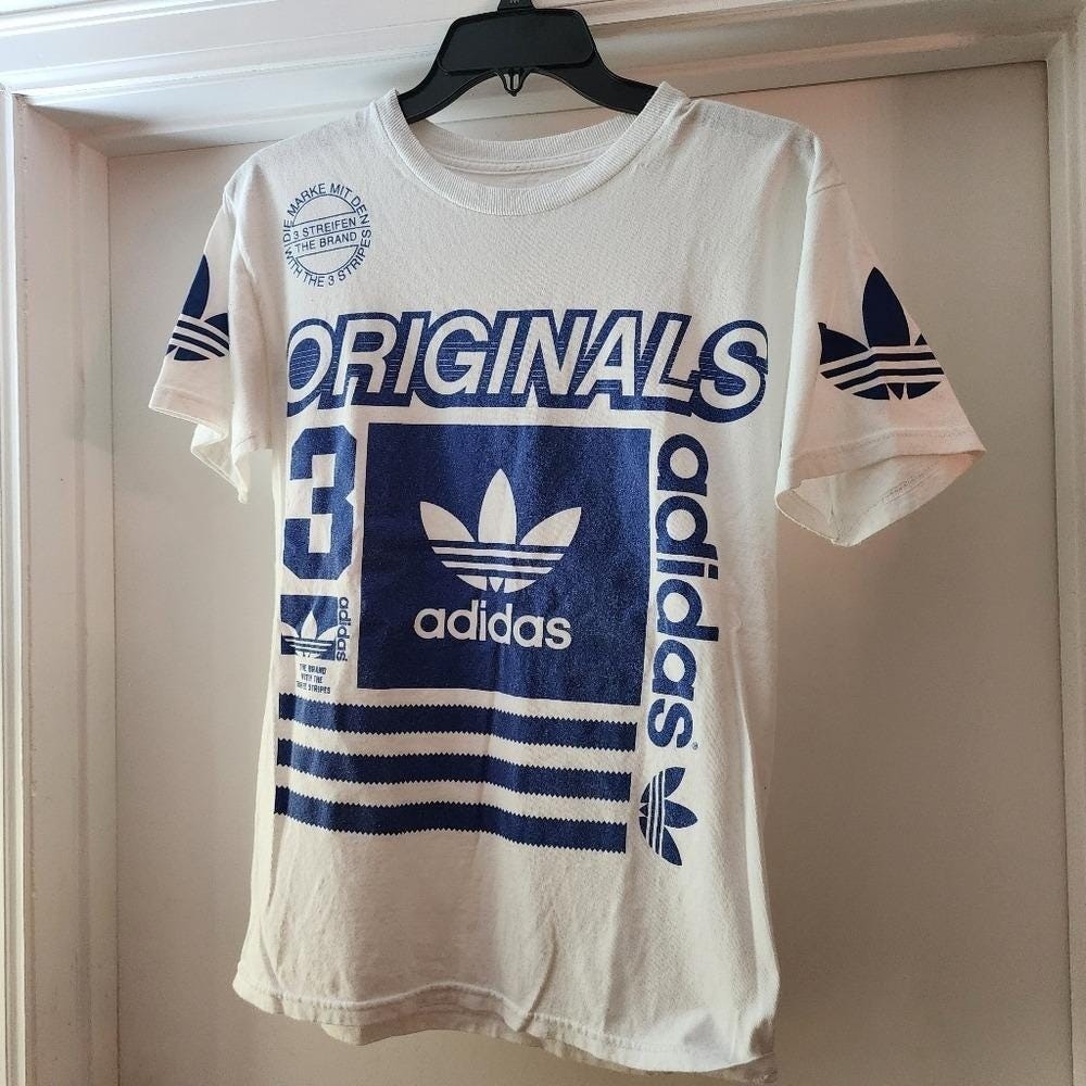 Adidas Small T Shirt Vintage 70s Blue White A10