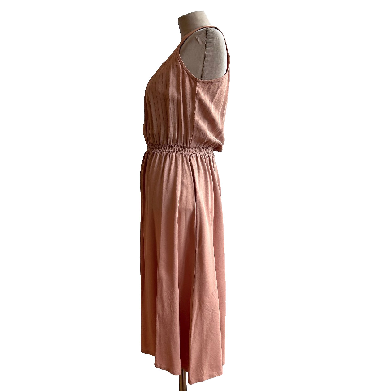 Vintage 1960s Nude Matte Crepe Dress sz S 4 6 Summer Maisel Chic Elastic Waist