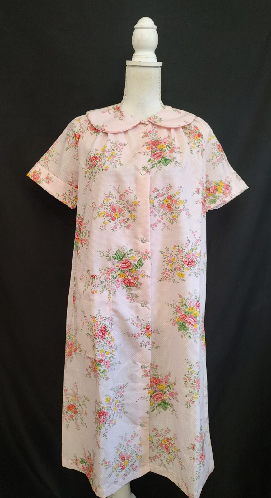 NOS 80’s Vintage House Coat Dress JC Penney Robe Pink Floral Snap Front Sz 12