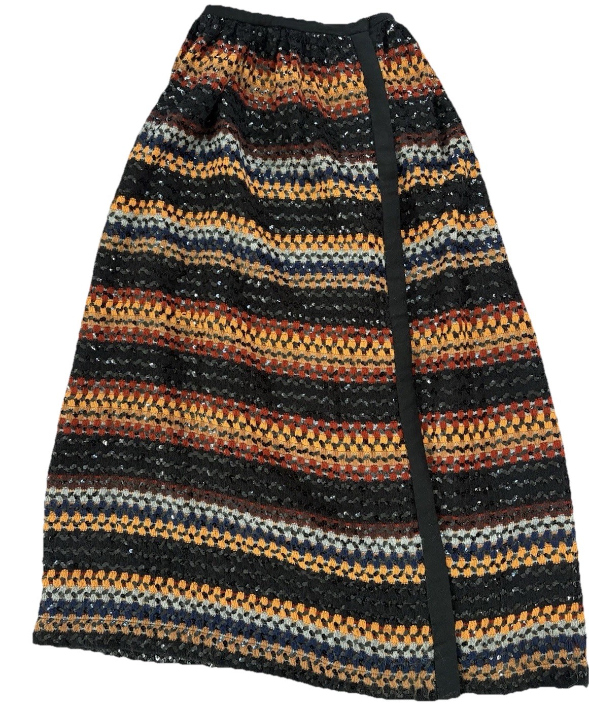 Vintage Lilli Diamond Crochet Sequin BOHO MAXI Skirt Small Black Striped STRETCH