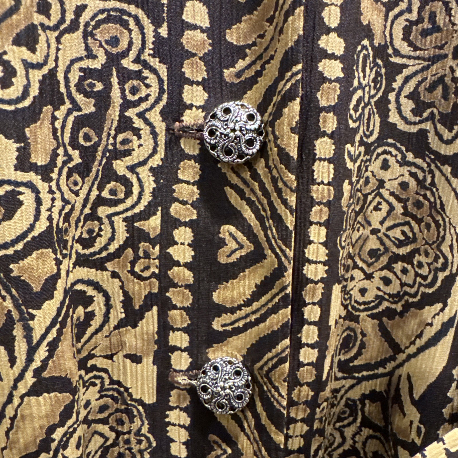 Leslie Fay Vintage 90s Maxi Dress Size 16 Black/Brown Geometric Paisley