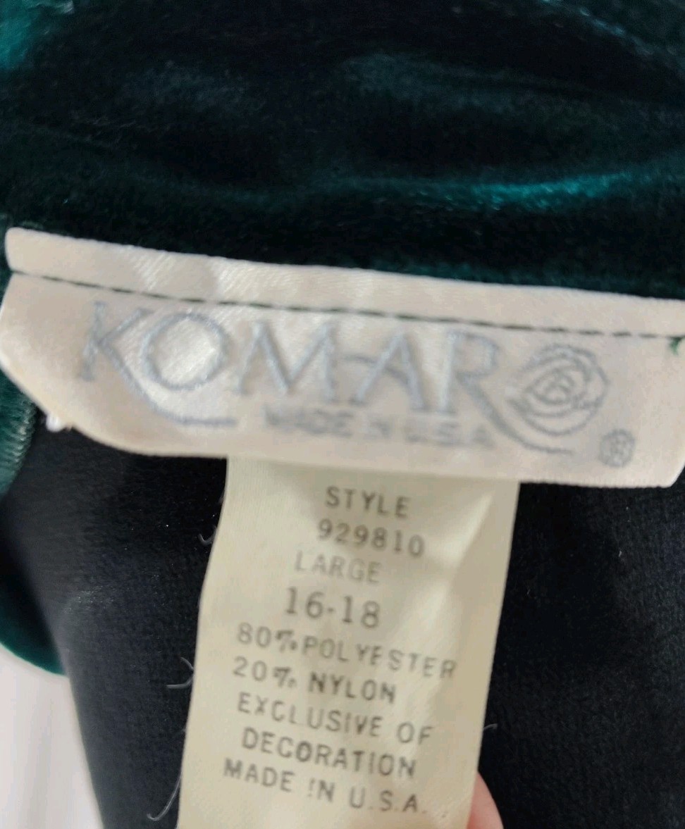VTG 80s Komar Green Velour Caftan Robe Maxi House Dress Size L 16-18 Made in USA