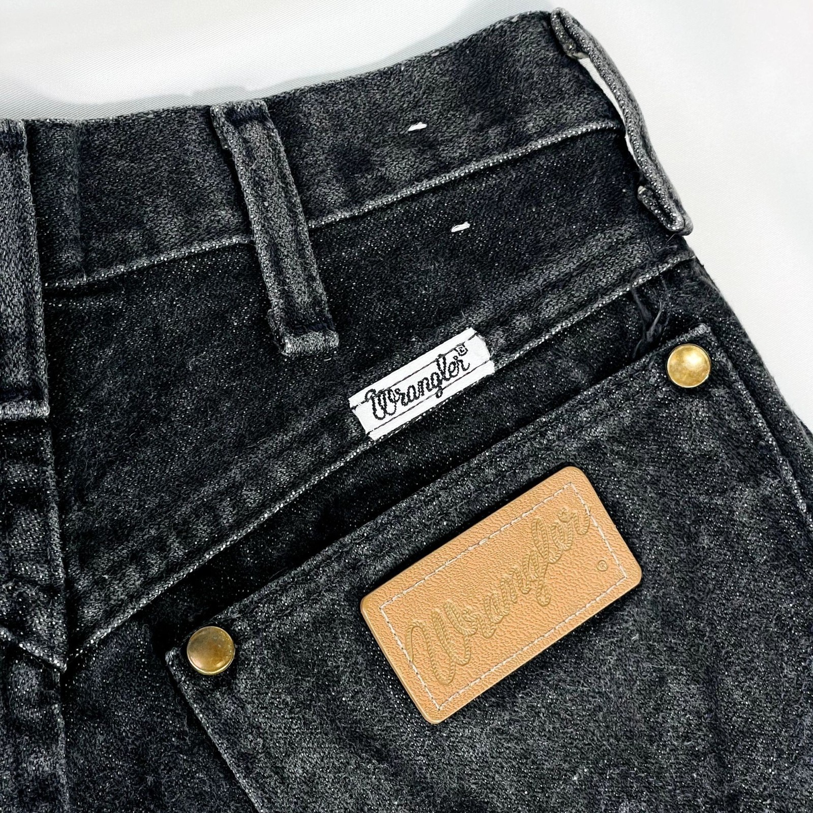 Vintage Wrangler Womens High Waist Black Denim Leather Patch Mom Jeans 5 / 25″