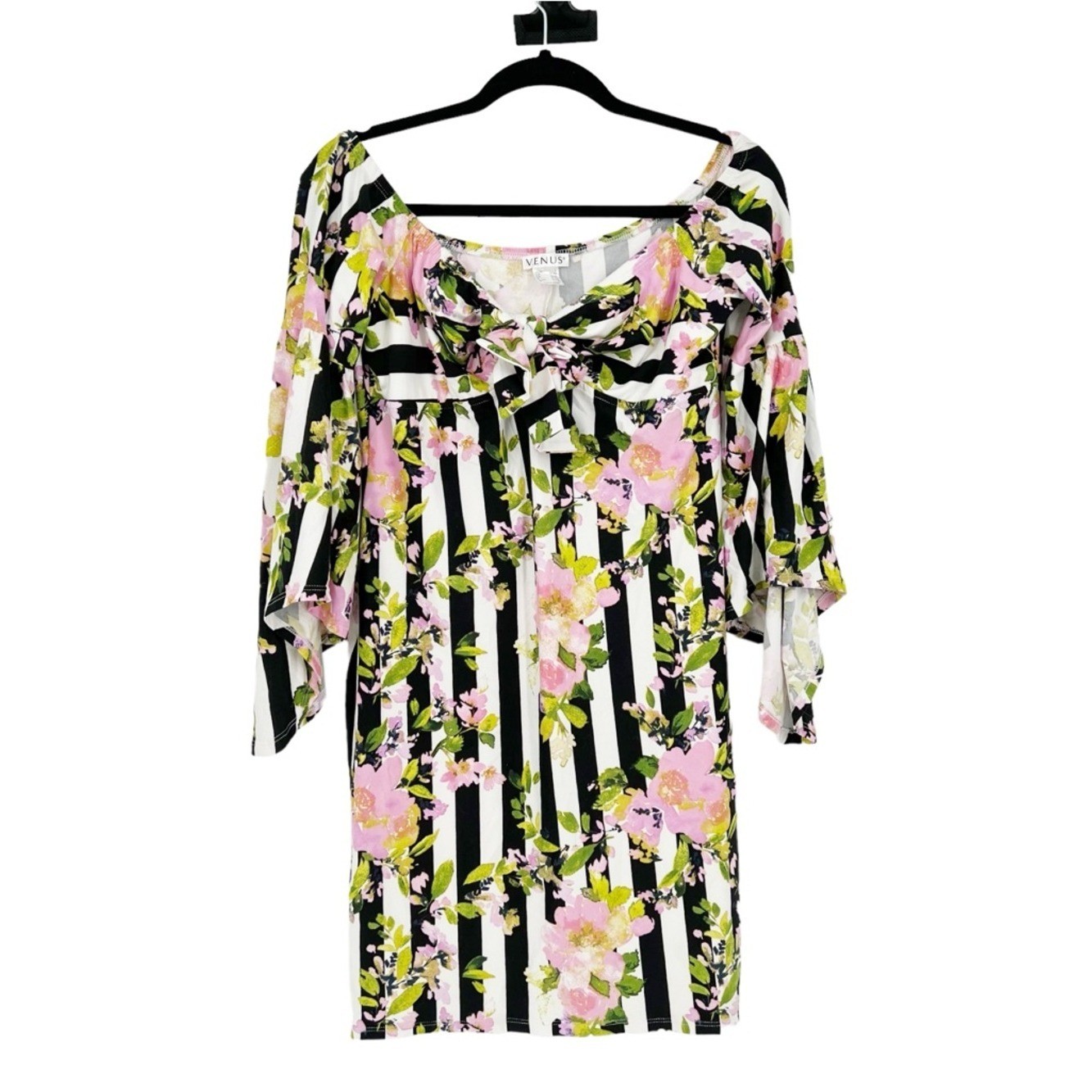 Venus Floral Stripe Tie Front Flutter Sleeve Party Dress Size Large