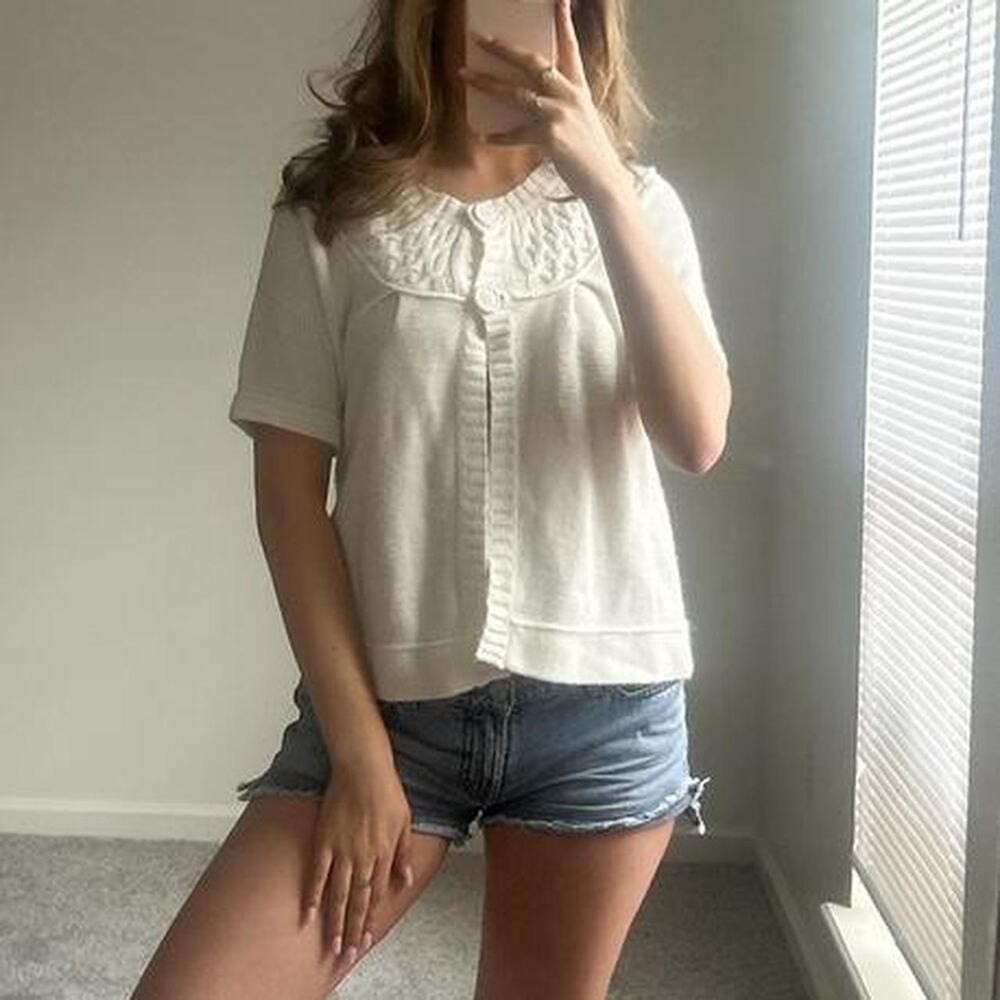 Vintage cream babydoll knit sweater tshirt cardigan top with button detailing