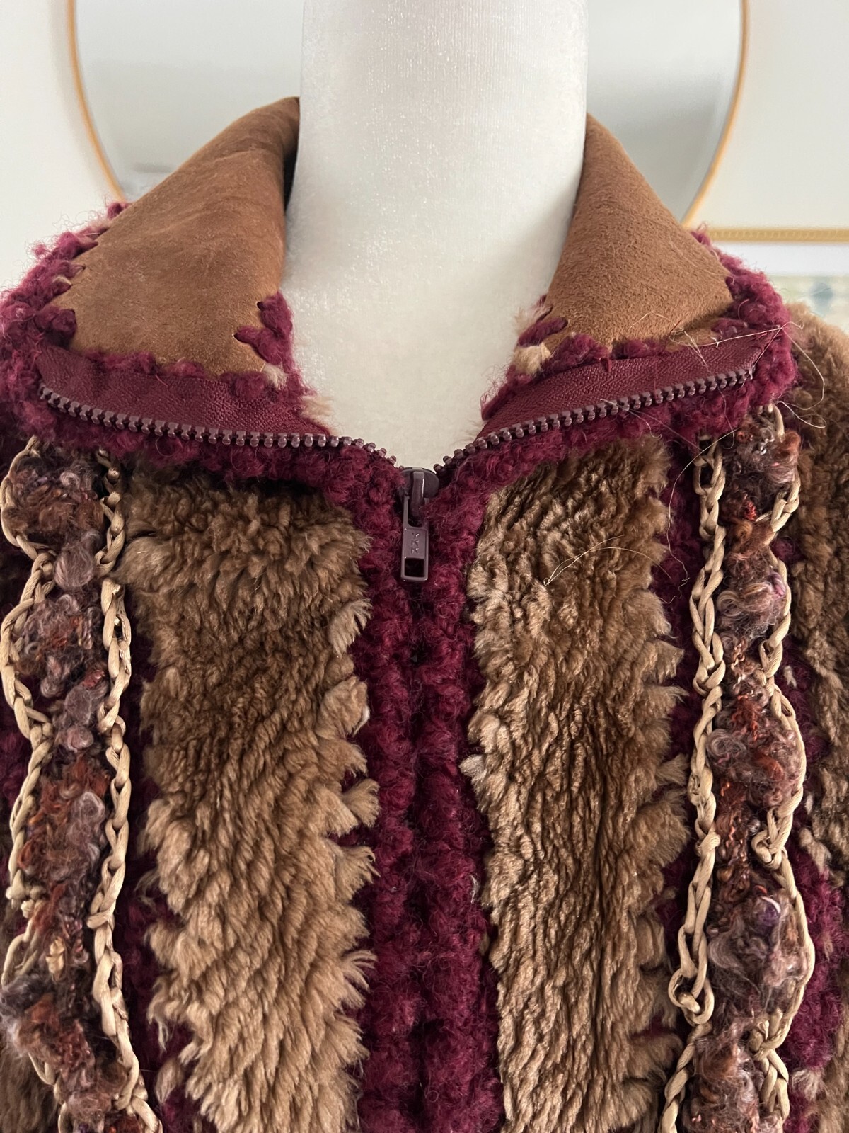 VTG Norma Canada Nordic Style Hand Made Coat Jacket Leather, Knit, Sz M