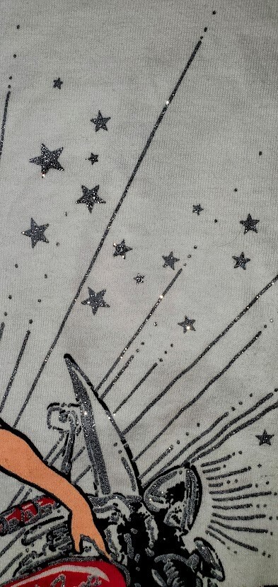 DIAMOND DUST Betty Boop Glitter Motorcycle Graphic Women T Shirt L White ’94 Rad
