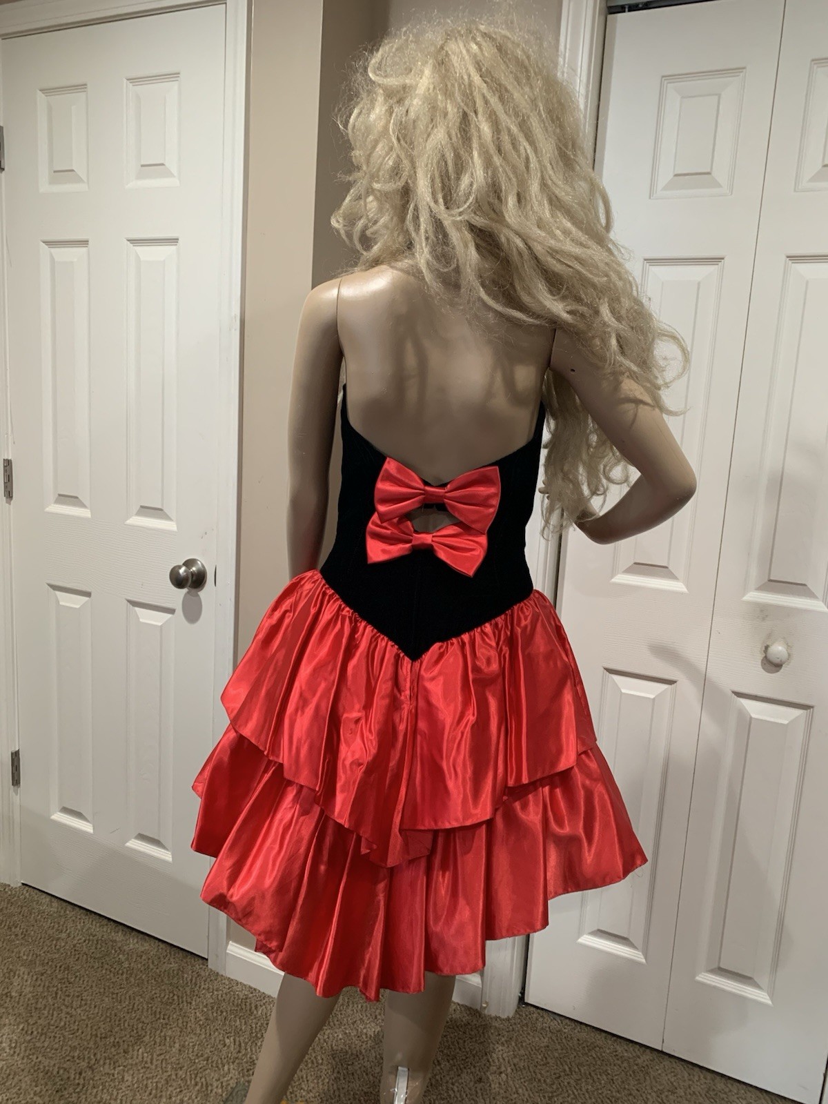 VTG 80s 90s Roberta Size 11/12 Red Black Velvet Valentine Date Party Prom Dress