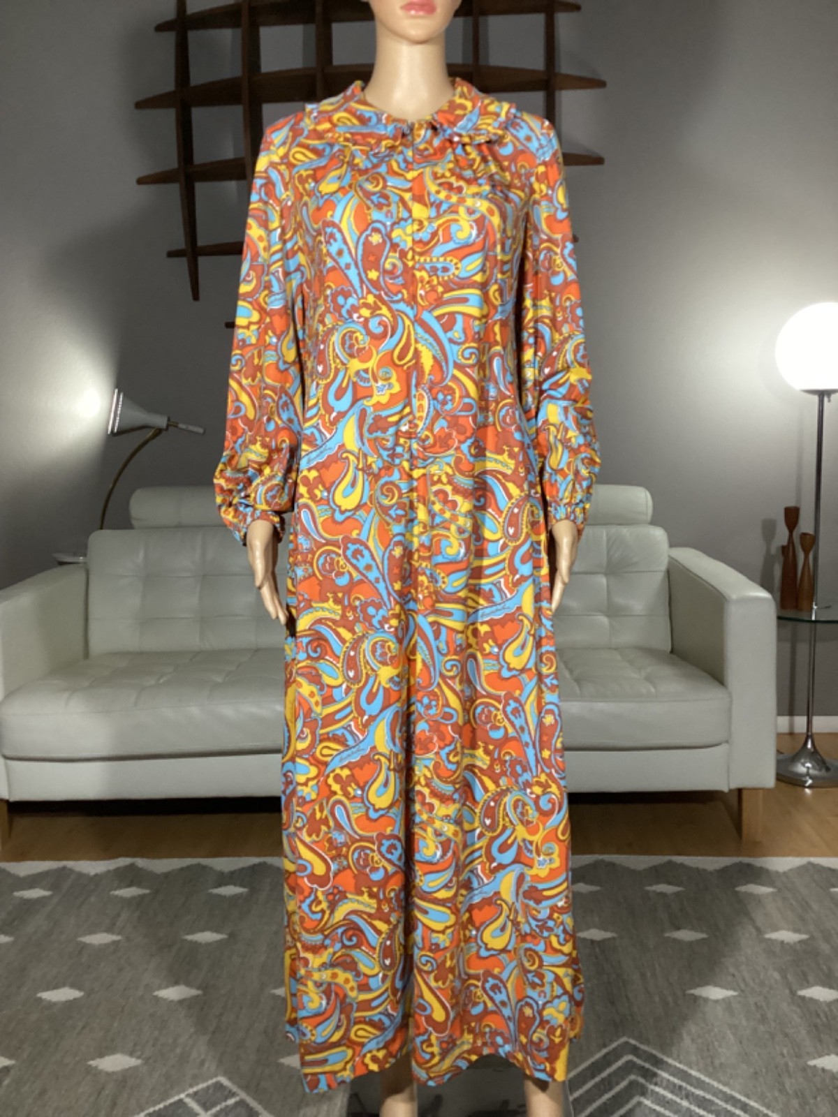 Vintage 60s 70s Psychedelic Paisley Maxi Dress Signature Fabric Kenneth Jay Lane