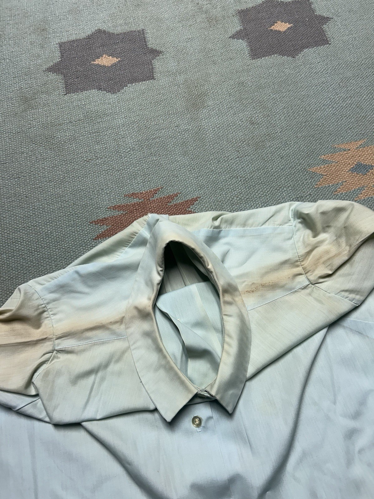 Vintage 60s short sleeve button shirt loop collar women’s blouse poly cotton 42