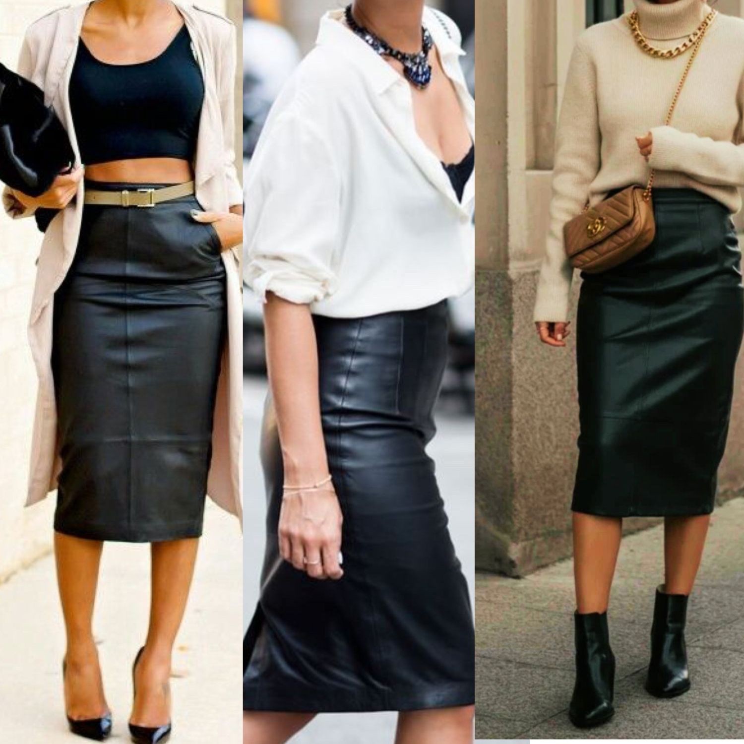 Vintage Avanti Black Leather Pencil Skirt Women’s 23”-26” waist size 8